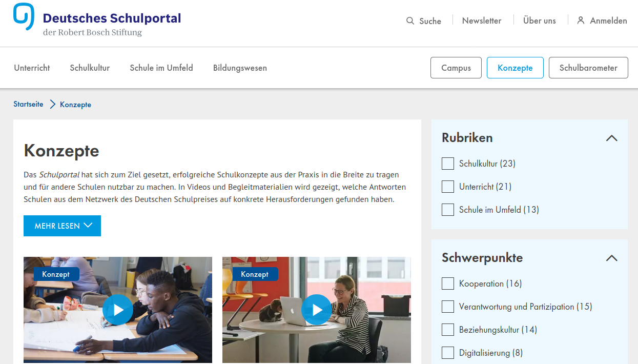 Vorstudie zur Onlineplattform „Das Deutsche Schulportal“ zur Schul- und Unterrichtsentwicklung